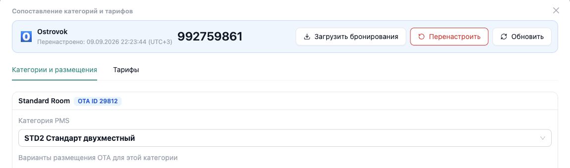 Сопоставление категорий Ostrovok в InnSYNC