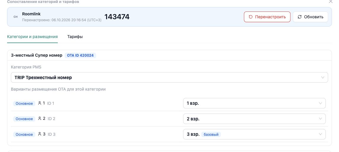 Сопоставление категорий Roomlink в InnSYNC